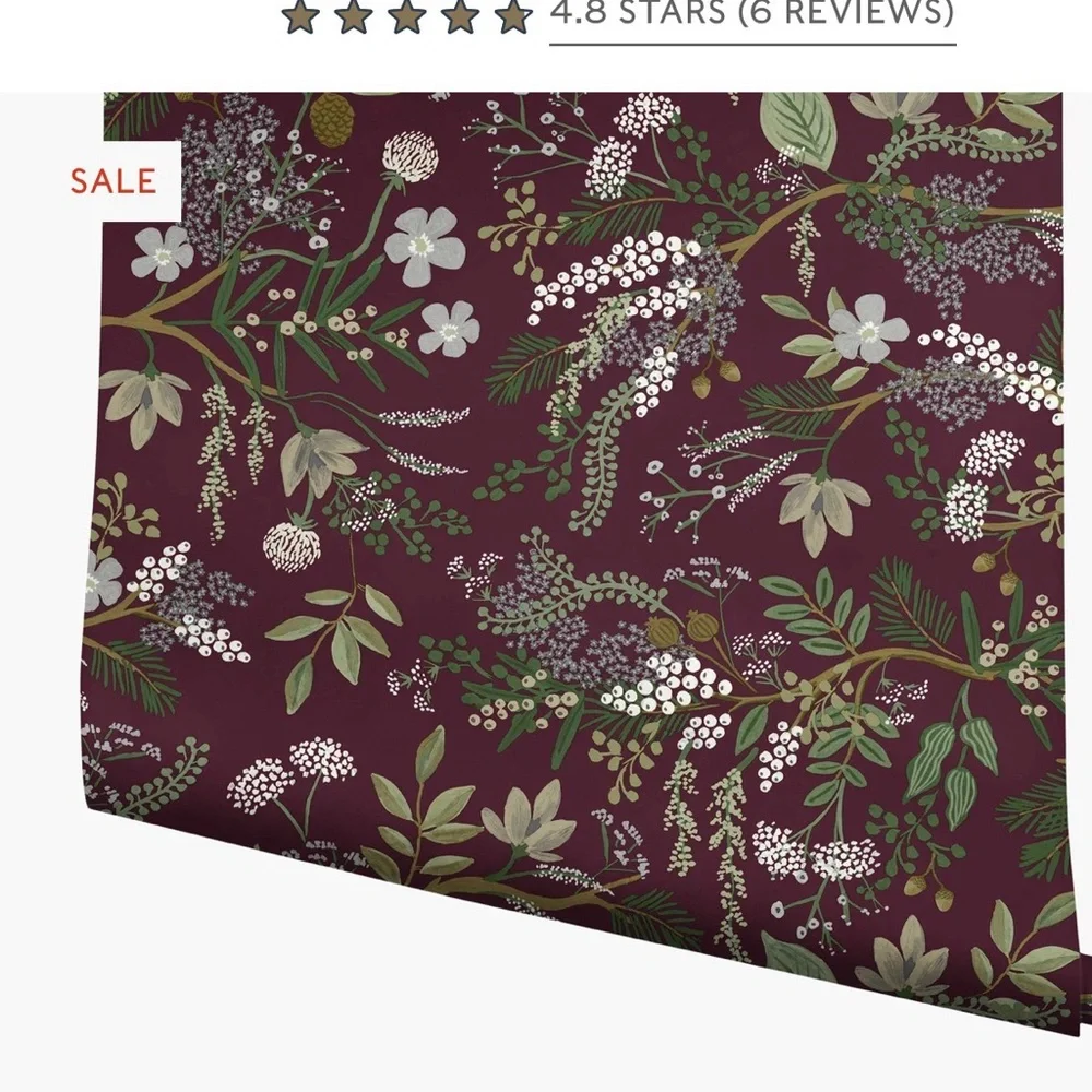 Rifle Paper Co. Burgundy and Green Floral Wallpaper